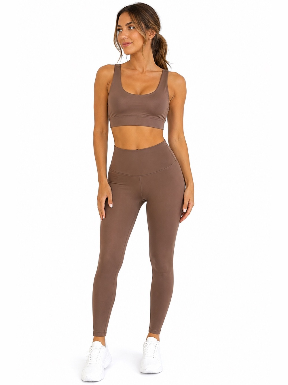 Varley Brown Taupe Sports Bra & High Rise Leggings Matching Set S/M